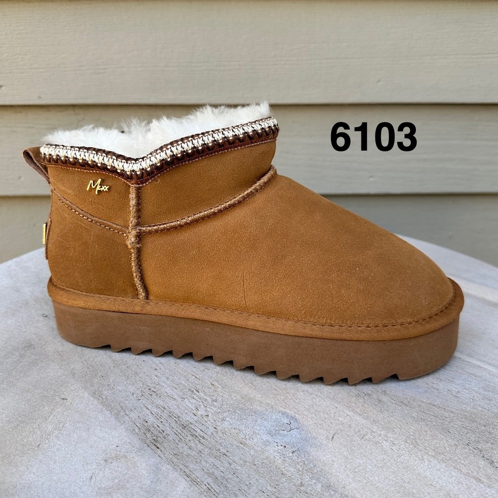 Mexx Women Chestnut Leather Suede Sheepskin Platform Ankle Boots Size 39 NEW